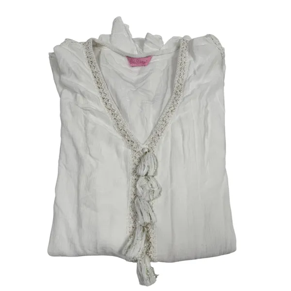 Lilly Pulitzer White Rayon Kaftan Beach Cover Up Gold Lace Tassel One‎ Size - Image 5
