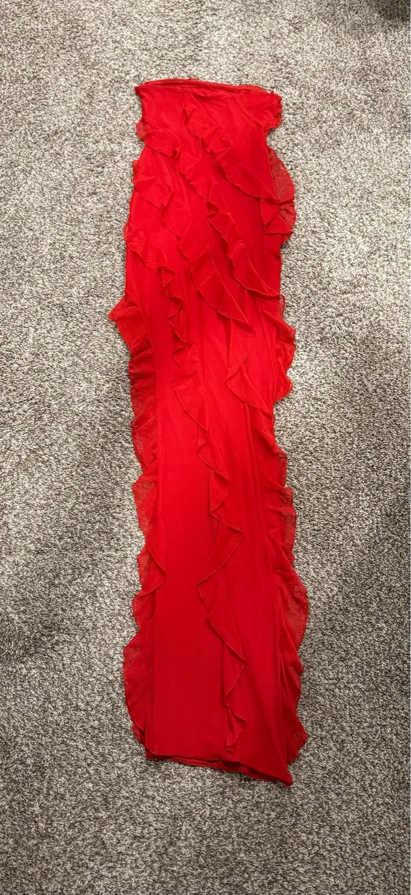 Oh Polly Nevali Bandeau Ruffle Maxi Dress Red - Image 5