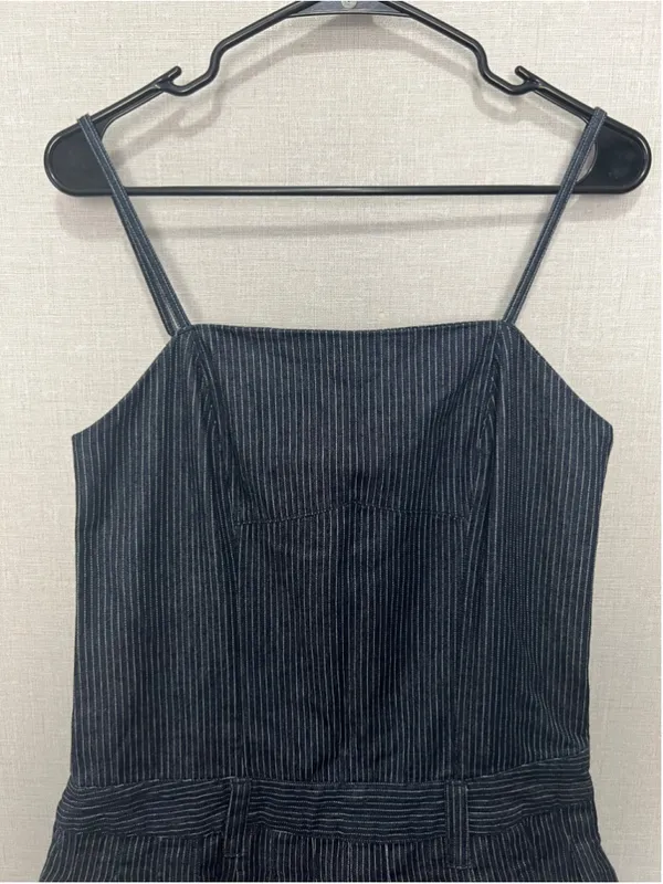 NWT Anthropologie Pilcro Pinstripe Denim Pleated Sleeveless Mini Dress W/Shorts - Image 2