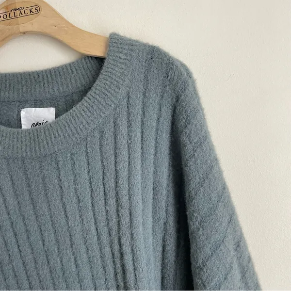 Aerie Buttercream Ribbed Oversized Sweater Green XL Soft Crewneck Pullover - Image 5