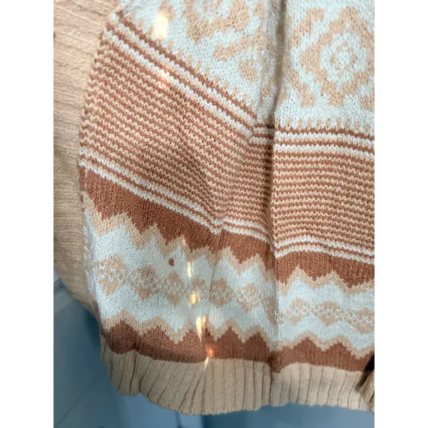 Good Hart Open Front Cardigan Women Size M Tan Striped Southwestern Chunky Knit - Image 3