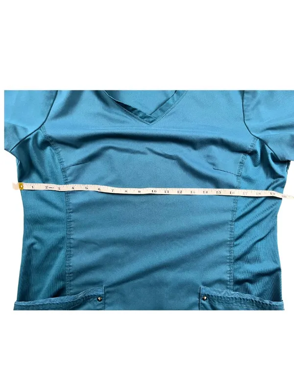 Purple Label by Healing Hands Yoga Scrub Top Size Large Blue Stretch Medical Uni - Image 3