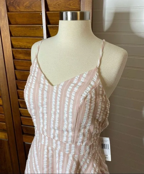 City Vibe Stripe Bow Fit & Flare Pink Dress - Image 3