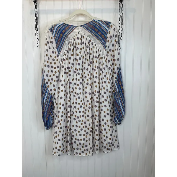 Free People Rain Shine Printed Lace-Up Swing Dress Floral Stripe Boho Mini Sz S - Image 3