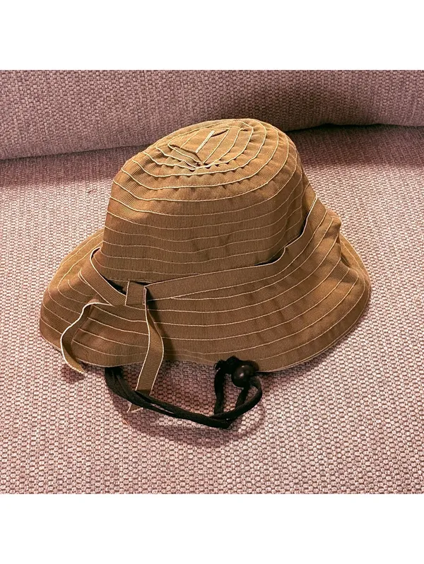 Brown Canvas Tote Bag with White Straps and Brown Bucket Hat - Image 5