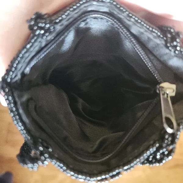 Black Bag Womens Evening Clutch‎ Shoulder Beaded Straps Glamorous Elegant - Image 3