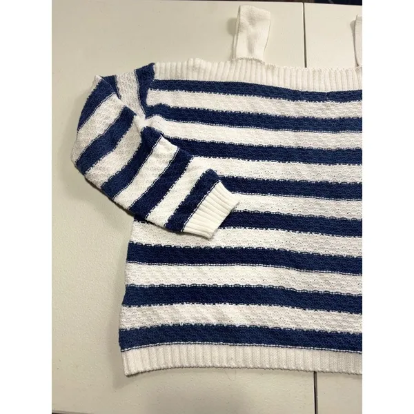 So Striped Knit‎ Sweater Cold Shoulder Long Sleeve Pullover Top M - Image 2
