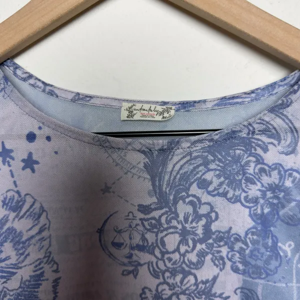 Free People Women Keep it Simple‎ Mesh Baby Tee Top XS Blue Celestial Ruched - Image 3