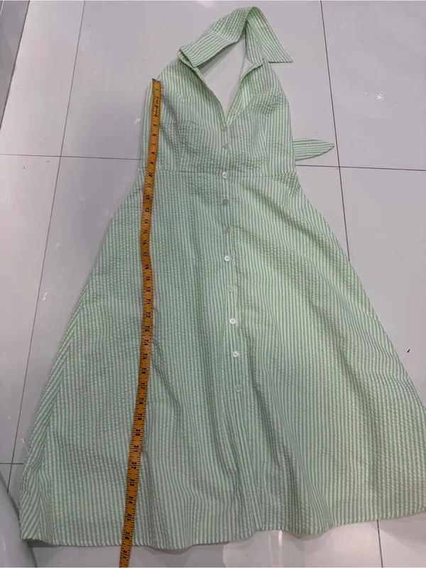 Spenser Jeremy Sleeveless Green Seersucker Button-Front Dress - Image 7