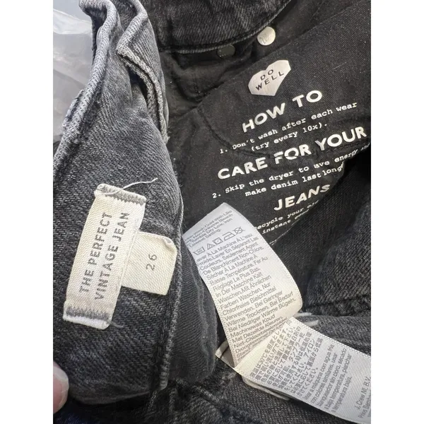 Madewell The Perfect‎ Vintage Straight Jean Washed Black Raw Hem 26 Lunar Wash - Image 3