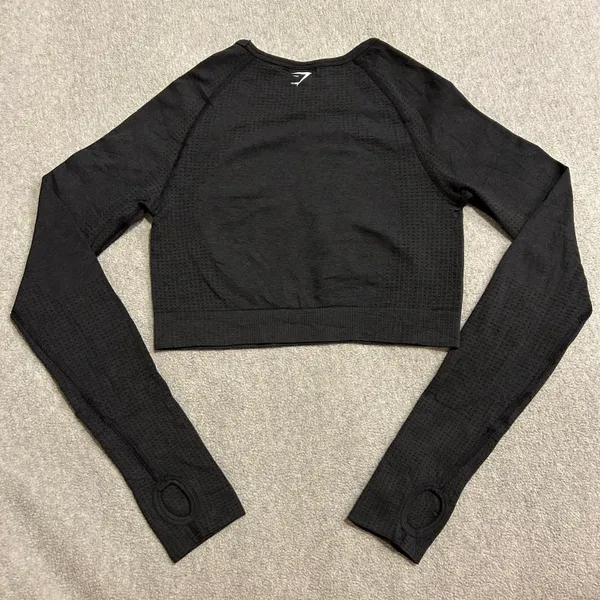 Gymshark Vital Seamless 2.0 Long Sleeve Crop Top Size Small Black Marl - Image 2