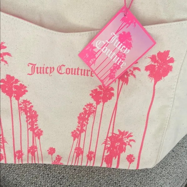 Juicy Couture Cream and Pink Canvas Tote - Image 2