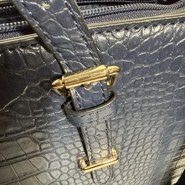 Source Unknown Laptop Attache' Carry Purse 15.6" Tote Bag Faux Croc Leather Dark Blue - Image 3