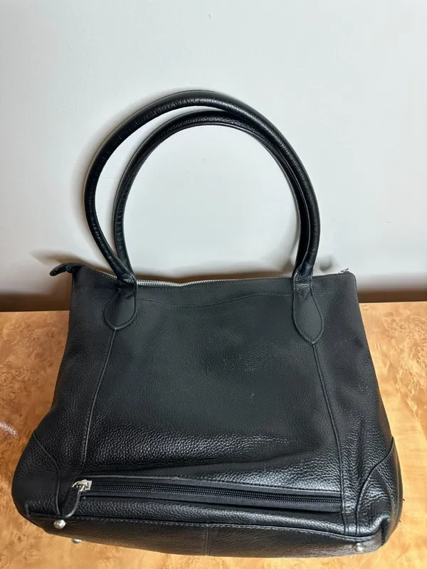Lodis Black Pebbled Leather Tote Bag Shoulder Purse Floral Lining Work Travel - Image 7