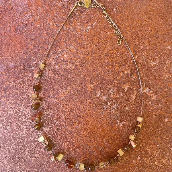 Brandy Melville Beautiful Lia Sophia metal stone beaded brown necklace - Image 3