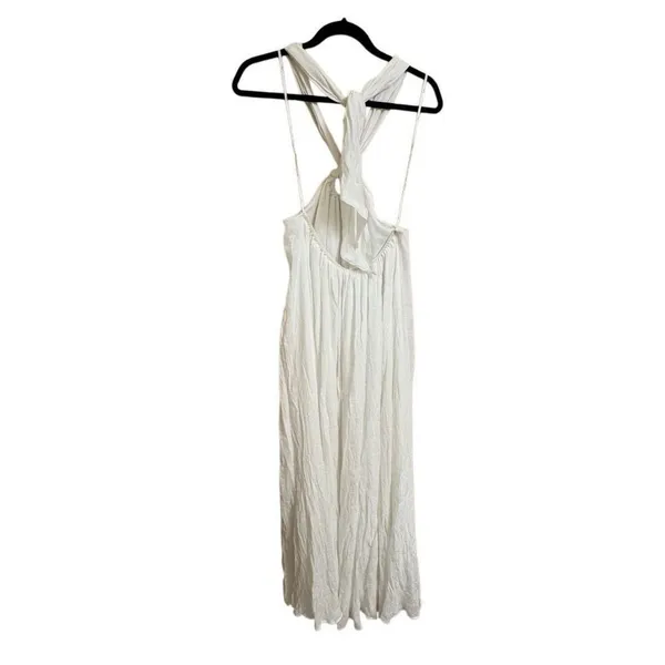Lulus Corfu Charm Ivory O-Ring Halter Maxi Dress White Beachy Flowy Medium - Image 3