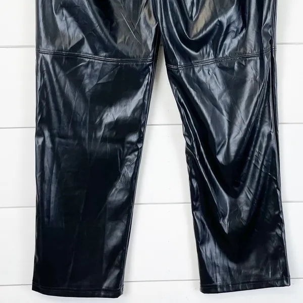 H Halston Faux‎ Leather Pants Women Small Straight Leg Corporate Goth Grunge - Image 3