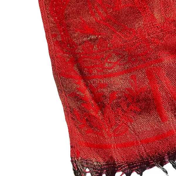 100% Cashmere Red Black Elephant Shawl Oversized Fringe Scarf Wrap - Image 4