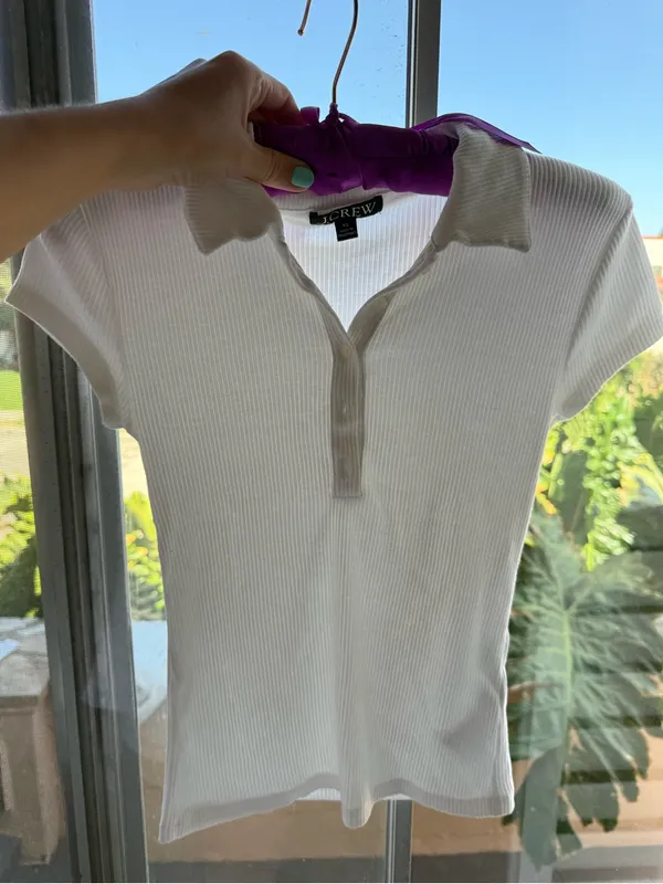 j. crew White Ribbed Polo Shirt sz S - Image 2