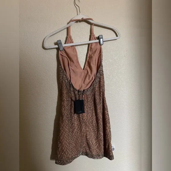 X by NBD Rischa Dress in Candy Beaded Sequin Halter Mini Dress Sz XS‎ NEW Peach - Image 8