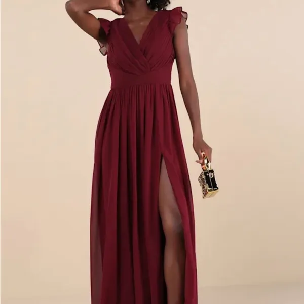 Lulu's Red V-Neck Flutter Sleeve Maxi Dress - Image 2