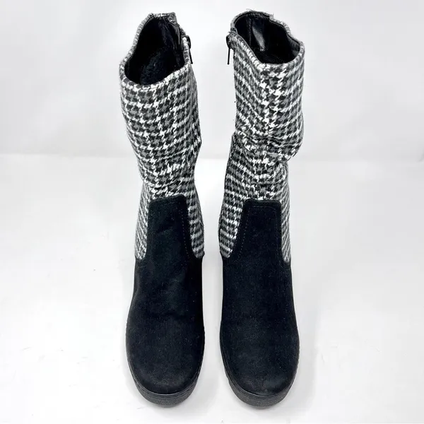 MUK LUKS Vermont Stowe Black White Houndstooth Mid Calf Slouch Wedge Boots 9.5 - Image 2