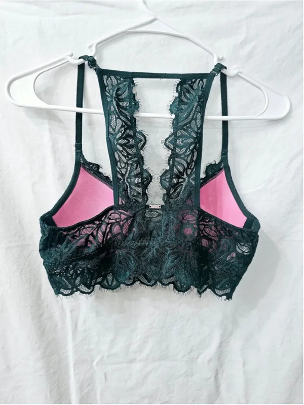 Women's Victoria's Secret PINK Lace Racerback Bralette Size S Green - Image 5