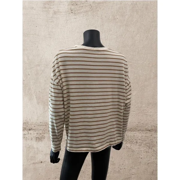 MNG Mango‎ Striped Oversized Long Sleeve Top Beige Brown Size L - Image 4