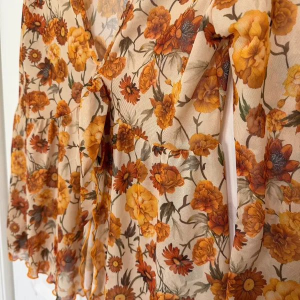Floral Print V Neck Long Sleeve Bow Tie Front Sheer Blouse Top - Image 4