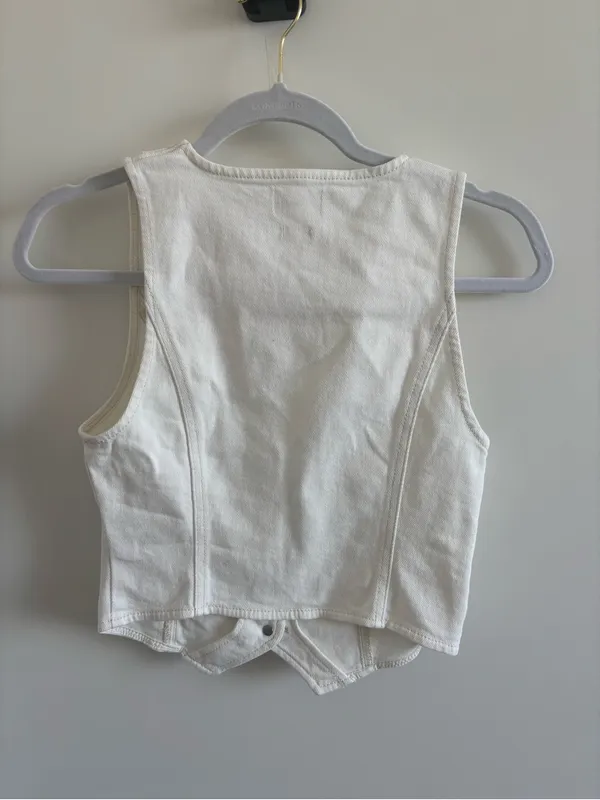 Wilfred White Button-Front Cropped Denim Vest Tank - Image 3