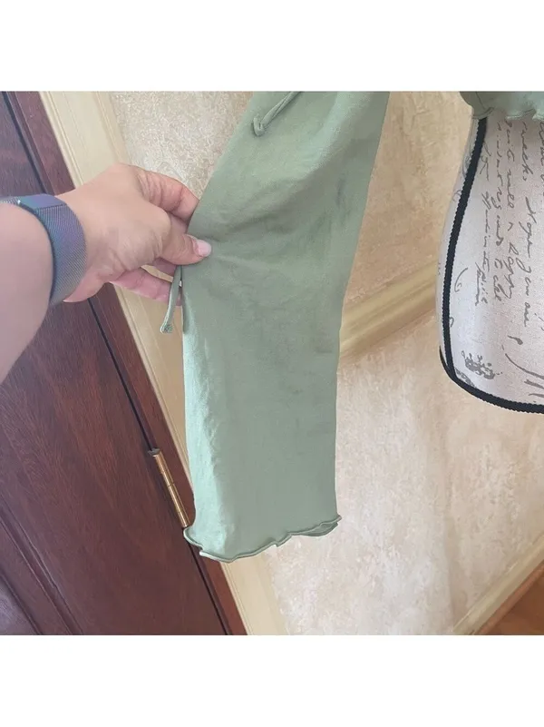 Zara Flowy Tank Top Tie Shoulders Spaghetti Straps Long Sleeve Green Sz M - Image 9