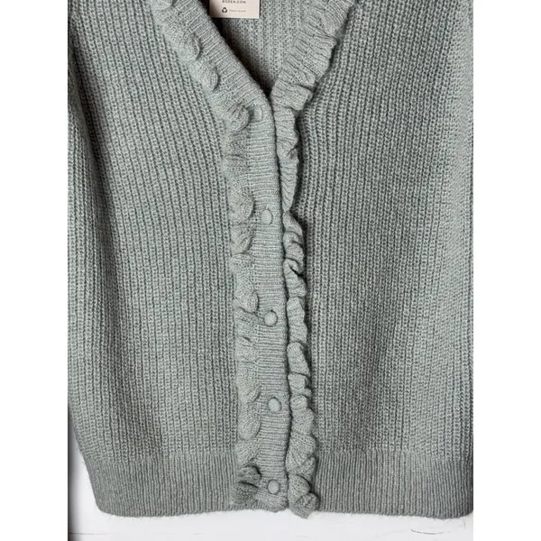Boden Sweater Women 6 Green Sage Ruffled V Neck Button‎ Cardigan Boho Preppy NWT - Image 7