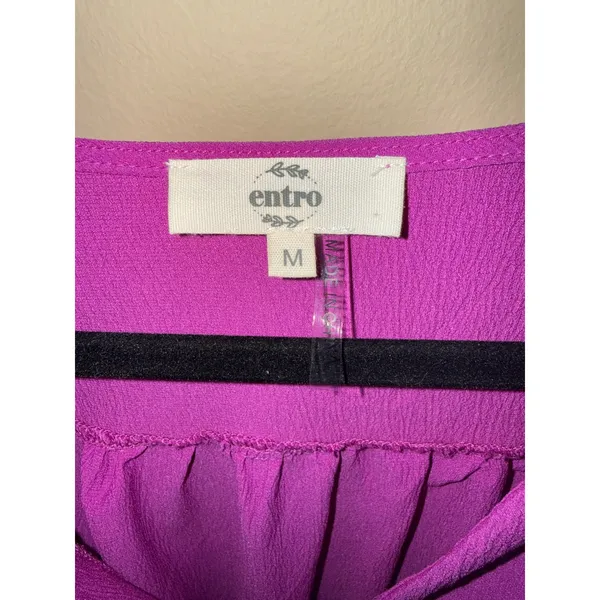 Entro Magenta Purple Ruffle Tiered Mini Dress Smocked Waist V-Neck M Barbiecore - Image 4