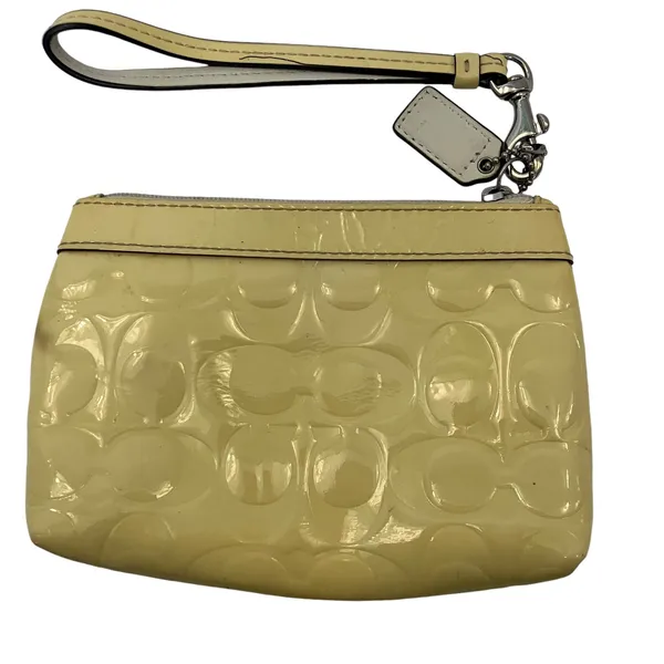Coach Yellow Patent Leather Signature Print Wristlet - Image 4
