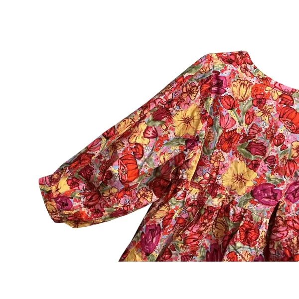 VICI Red Floral‎ Babydoll Top Medium 3/4 Balloon Sleeve Empire Waist Size M - Image 5