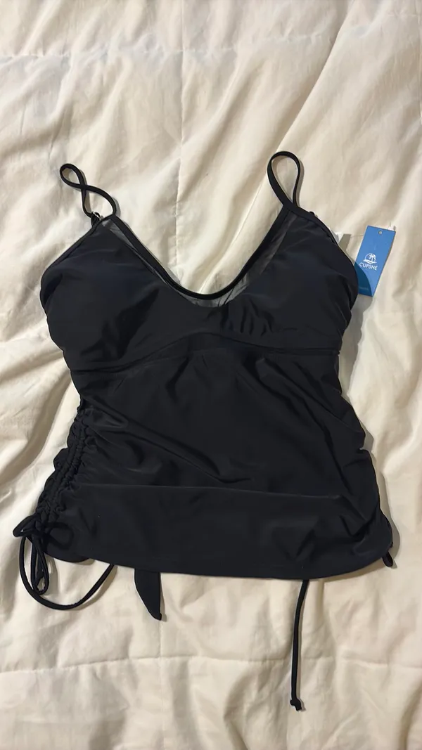 Cupshe Tie back black tankini top - Image 2