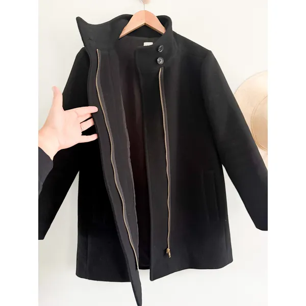 J.Crew Factory | City Coat with Button Neck Black Wool Blend | Sz 10P - Image 9