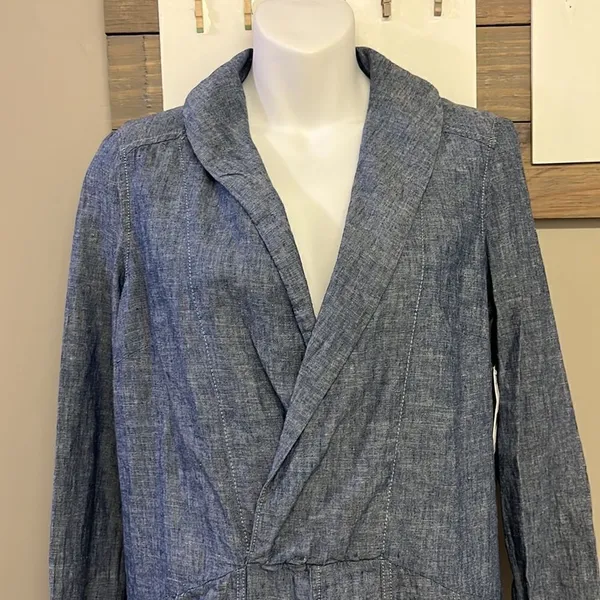 Free People Linen V-Neck Collar Long Sleeve Mini Dress w/ Pockets- Size XS - Image 5