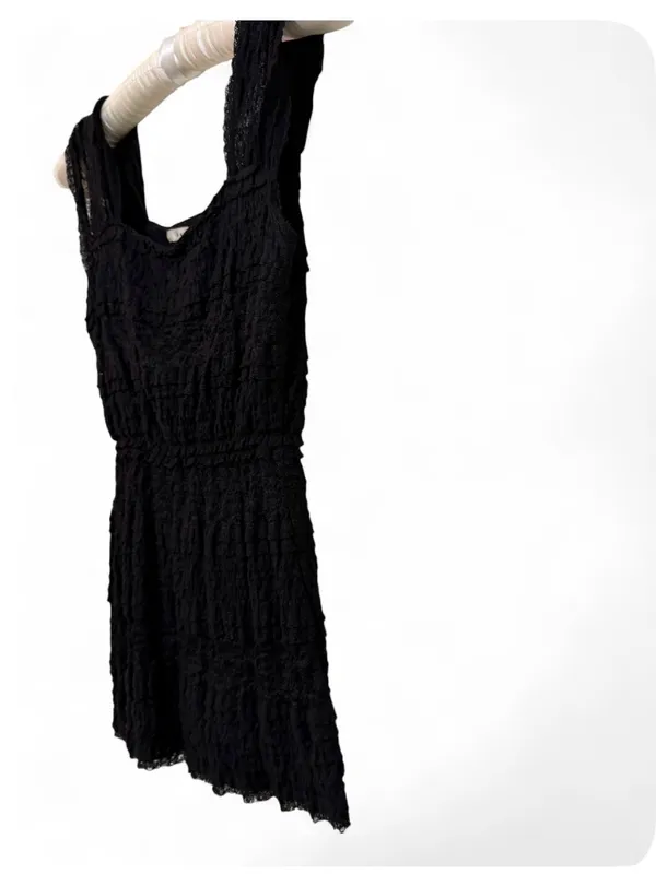 Y2K Max Studio Women’s Black Lace Tiered Ruffle Sleeveless Babydoll Top Shirt S - Image 6