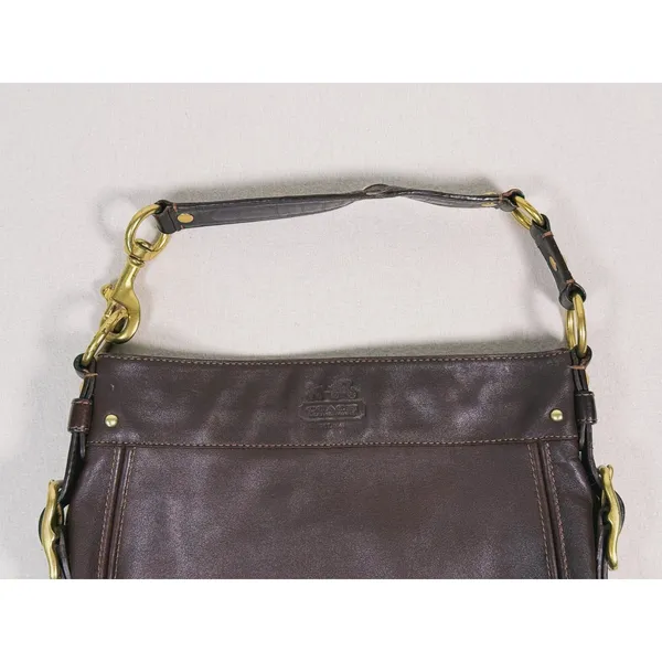 Vintage Y2K Coach Leather Hobo Bag Brown Gold Hardware Shoulder Purse Zip 2000s - Image 4