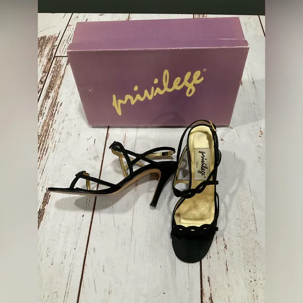 VINTAGE PRIVILEGE BLACK STRAPPY‎ SANDALS Size 6.5 - Image 3