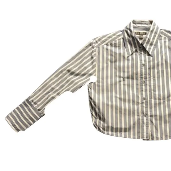 Banana Republic Blue White Striped Cropped Button-Up Shirt XS Cotton Long Sleeve - Image 6
