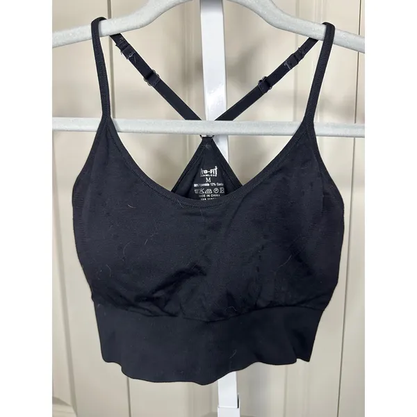 Pro-Fit Black Sports Bra Womens Medium Adjustable Straps Longline‎ Ribbed - Image 2