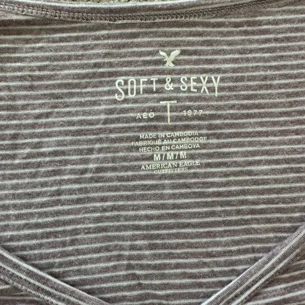 American Eagle Soft & Sexy Striped Mauve Tee - Image 2
