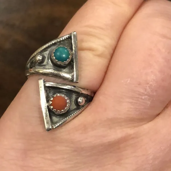 Vintage Southwestern Bypass Turquoise Spiny Oyster Ring Sz 8•1/2 - Image 9