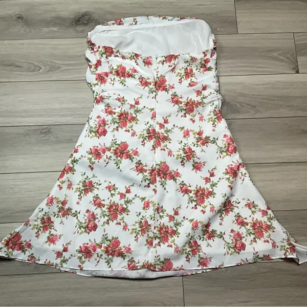 Mini Dress Y2K Strapless Size M Floral Print White Pink - Image 4