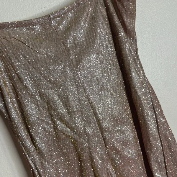 Elegant LOW-CUT GLITTER CAMI DRESS in apricot ladies size medium stretch cute - Image 12