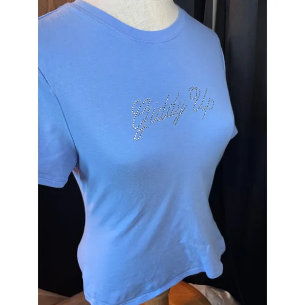 Pink Victoria's Secret Giddy Up Rhinestone Graphic T-Shirt Blue Large - Image 2
