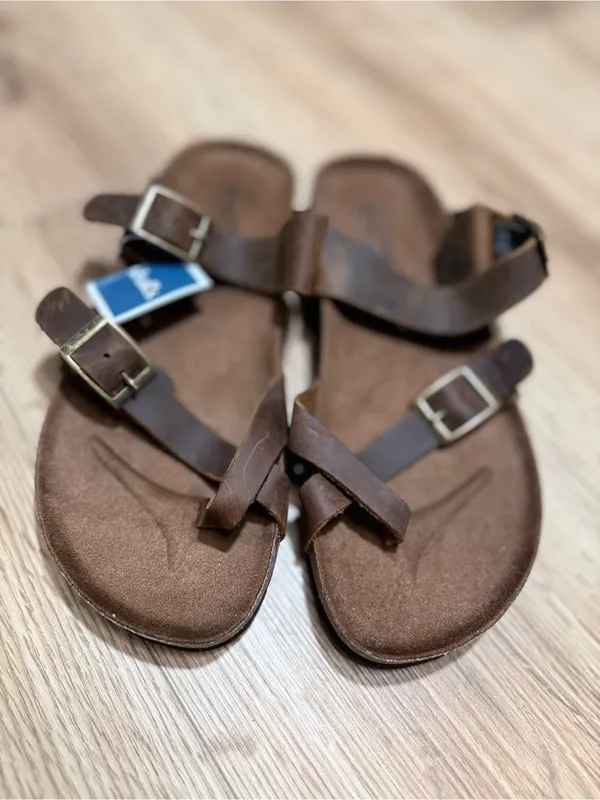WHITE MOUNTAIN Gracie Leather Footbed Sandals Brown Toe Loop Buckle Sz 7 NWT - Image 2
