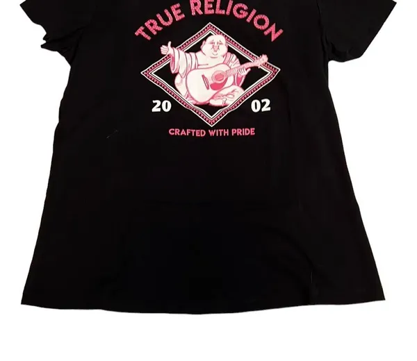 True Religion Buddha World Tour 2002 Los Angeles Black V-neck Tee Size Large - Image 9